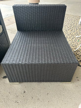 Load image into Gallery viewer, NEW Pair of Woven  Outdoor Chairs with Light Tan  Cushions &amp; Glass Top  Coffee Table
