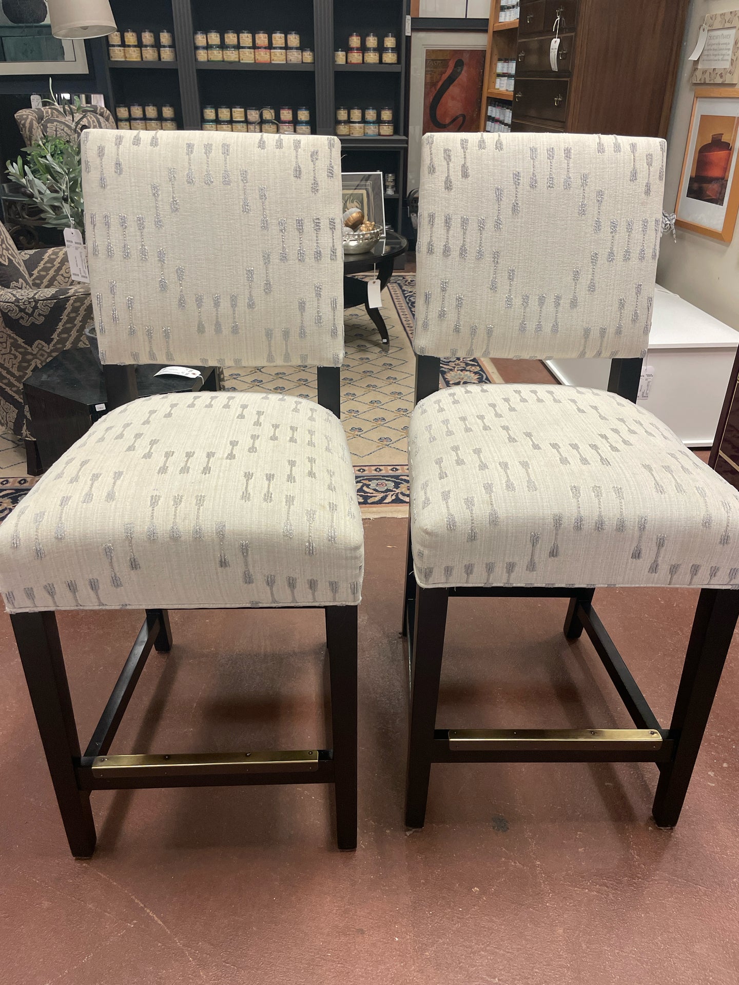 Pair of Cream & Grey Upholstered Bar Stools from Arhaus