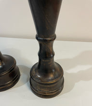 Load image into Gallery viewer, Pair of Dark Expresso Brown Wood Candleholders
