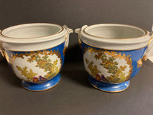 Load image into Gallery viewer, Pair Blue &amp; Gold Cache Pots with Birds
