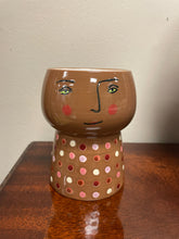 Load image into Gallery viewer, Small Brown &amp; Polka Dot Planter/Vase
