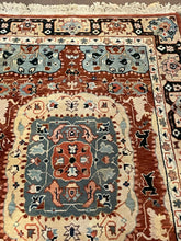 Load image into Gallery viewer, 100% Wool Area Rug in  Dark Rust, Teal and Cream
