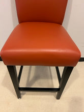Load image into Gallery viewer, Bistro Table with Black Base &amp; Pair of Dark Orange Leather Stools from Crate and Barrel
