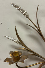 Load image into Gallery viewer, Vintage Italian Gilt Metal Wheat Sheaf Two Arm Wall Candle Sconce
