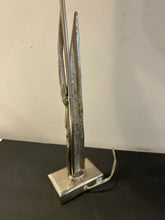 Load image into Gallery viewer, Silver Finished Metal Abstract Sculpture Lamp with Black Suede Shade

