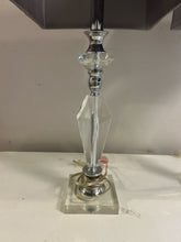 Load image into Gallery viewer, Pair of Faceted Lucite Acrylic &amp; Chrome Lamps with Gray Shades
