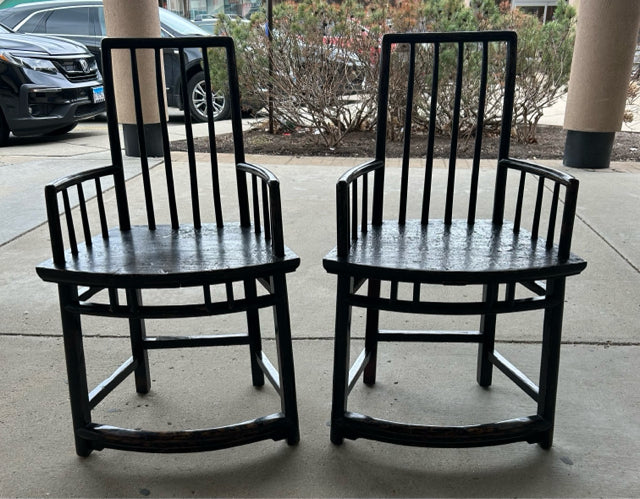 Pair of Antique Chinese Spindle Elmwood  Chairs, circa mid 1800's