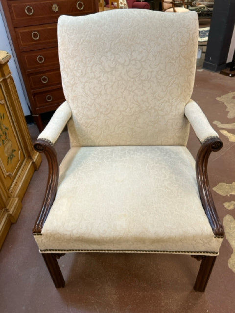 Cream Colored Upholstered Arm Chair from Baker Furniture