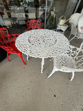 Load image into Gallery viewer, White Wrought Iron Table with Three  Chairs
