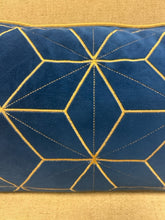Load image into Gallery viewer, Navy Blue &amp; Gold Velvet Lumbar Pillow
