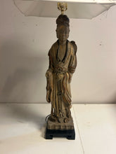 Load image into Gallery viewer, Chinese Gold Gilt Figural Lamp with  Carved Finial
