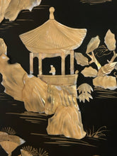 Load image into Gallery viewer, Vintage Asian Black Lacquer Wood Wall Panel with  Raised Mother of Pearl Inlay Landscape Scene  (II)
