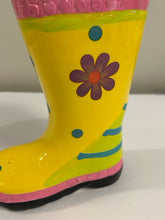 Load image into Gallery viewer, Yellow Foral Ceramic Rain Boot Planter/Vase
