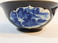 Load image into Gallery viewer, Large Blue Decorative Bowl with Chinoiserie Inlay
