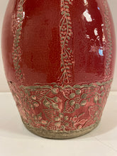 Load image into Gallery viewer, Glazed Red Vase with Floral Detail
