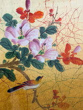 Load image into Gallery viewer, Silk Asian Watercolor of Bird and Blossoms by P. Chan
