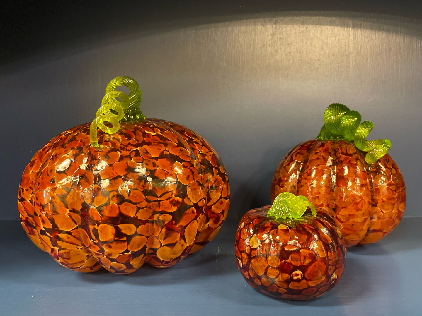 Set of 3 Brown  Hand Crafted Pumpkins from Glass Eye Studio