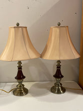 Load image into Gallery viewer, Pair Of Burgundy And Brushed Gold Lamps
