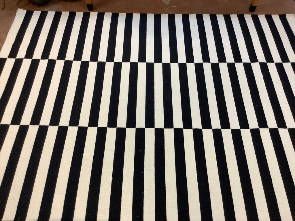 Black and White Cotton Striped Rug