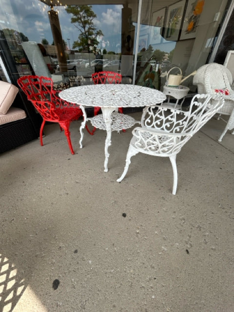 White Wrought Iron Table with Three  Chairs