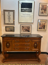 Load image into Gallery viewer, Marble Top, Three Drawer, Two Door Buffet with Lions Head Handles
