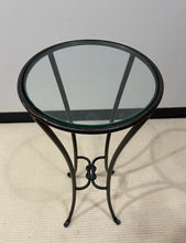 Load image into Gallery viewer, Petite Glass Top Accent Table with Metal Knotted Base
