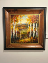 Load image into Gallery viewer, Large Framed Oil Painting of Autumn Scene, Birch Trees, signed
