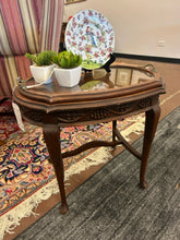 Load image into Gallery viewer, Vintage Occasional Table with Removable Glass Tray Top with  Brass Handles
