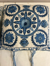 Load image into Gallery viewer, Pair of Blue &amp; White Seat Cushions
