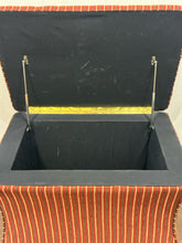 Load image into Gallery viewer, Red &amp; Gold Striped Storage Ottoman on Wheels from Walter E. Smithe
