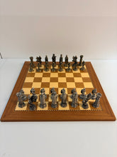 Load image into Gallery viewer, Pewter Medieval Chess Pieces with Chess Board from WE Games
