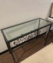 Load image into Gallery viewer, Glass Top Iron Base Console Table with  Tree of Life  Design
