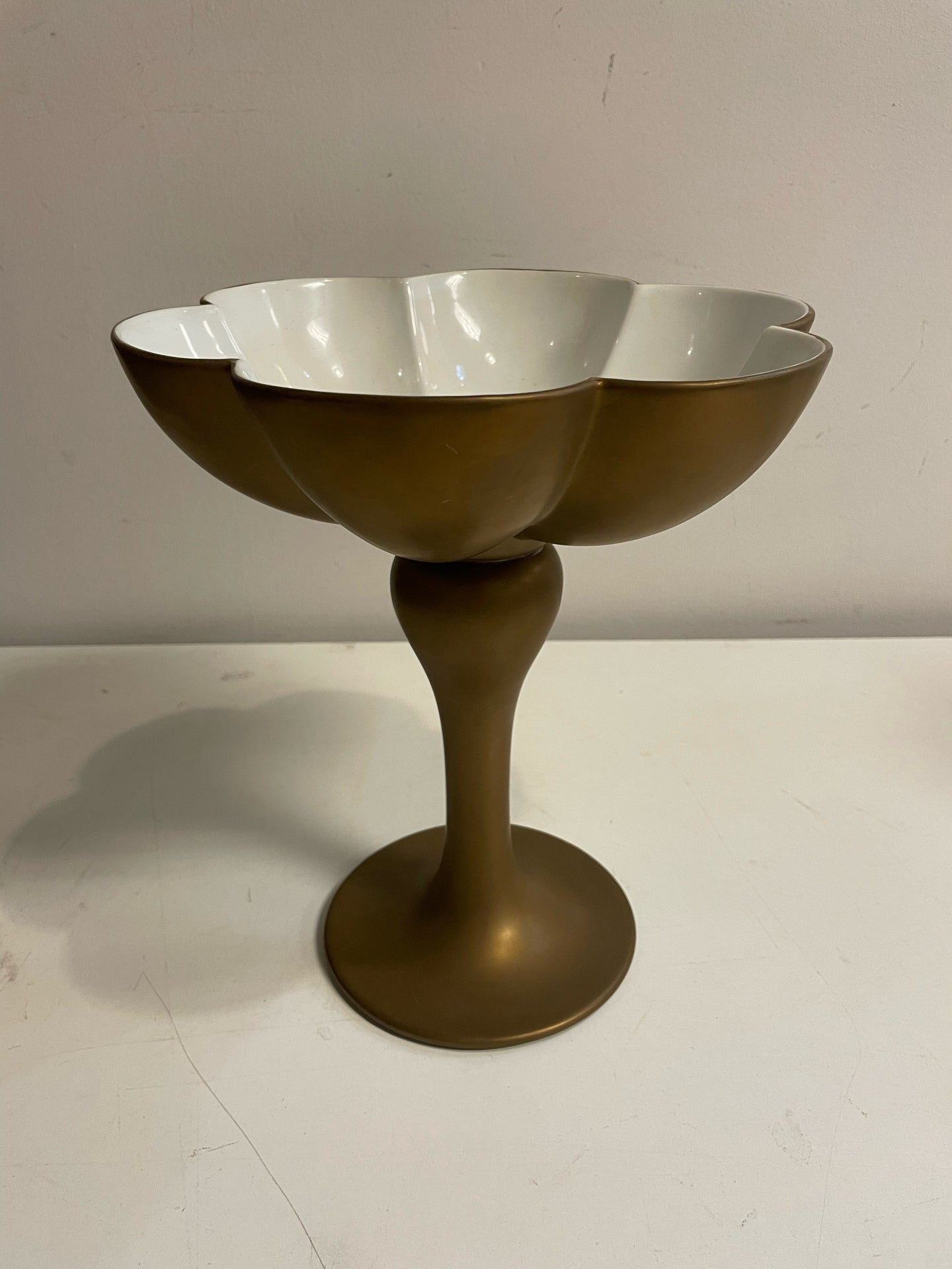 Art Deco Matte Gold & White Pedestal Bowl
