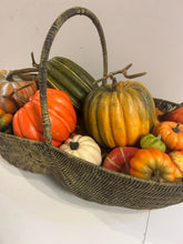 Load image into Gallery viewer, Long Basket with Handle Filled with Faux Pumpkins
