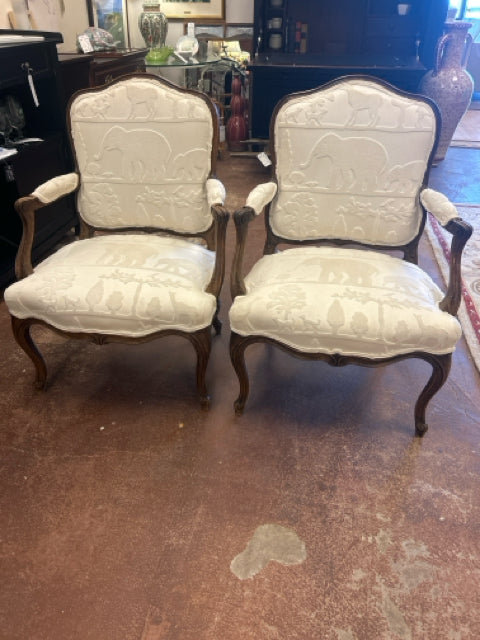 Pair of Arm Chairs with Animal Print Upholstery