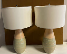 Load image into Gallery viewer, Pair of Green &amp; Pink Ceramic Lamps
