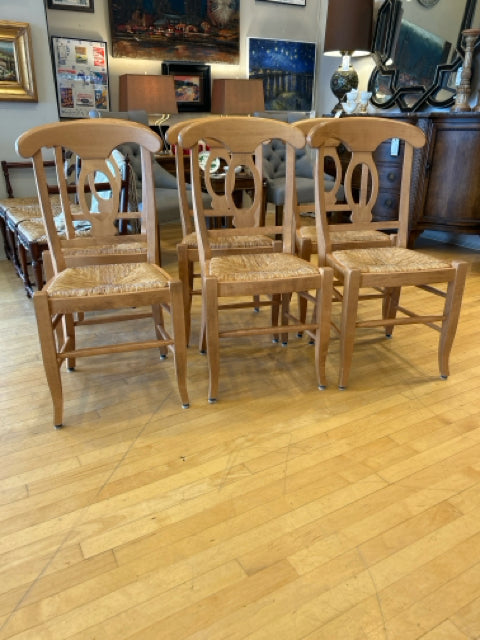 Set of Six Pine Dining Chairs with Rush Seats from Pottery Barn