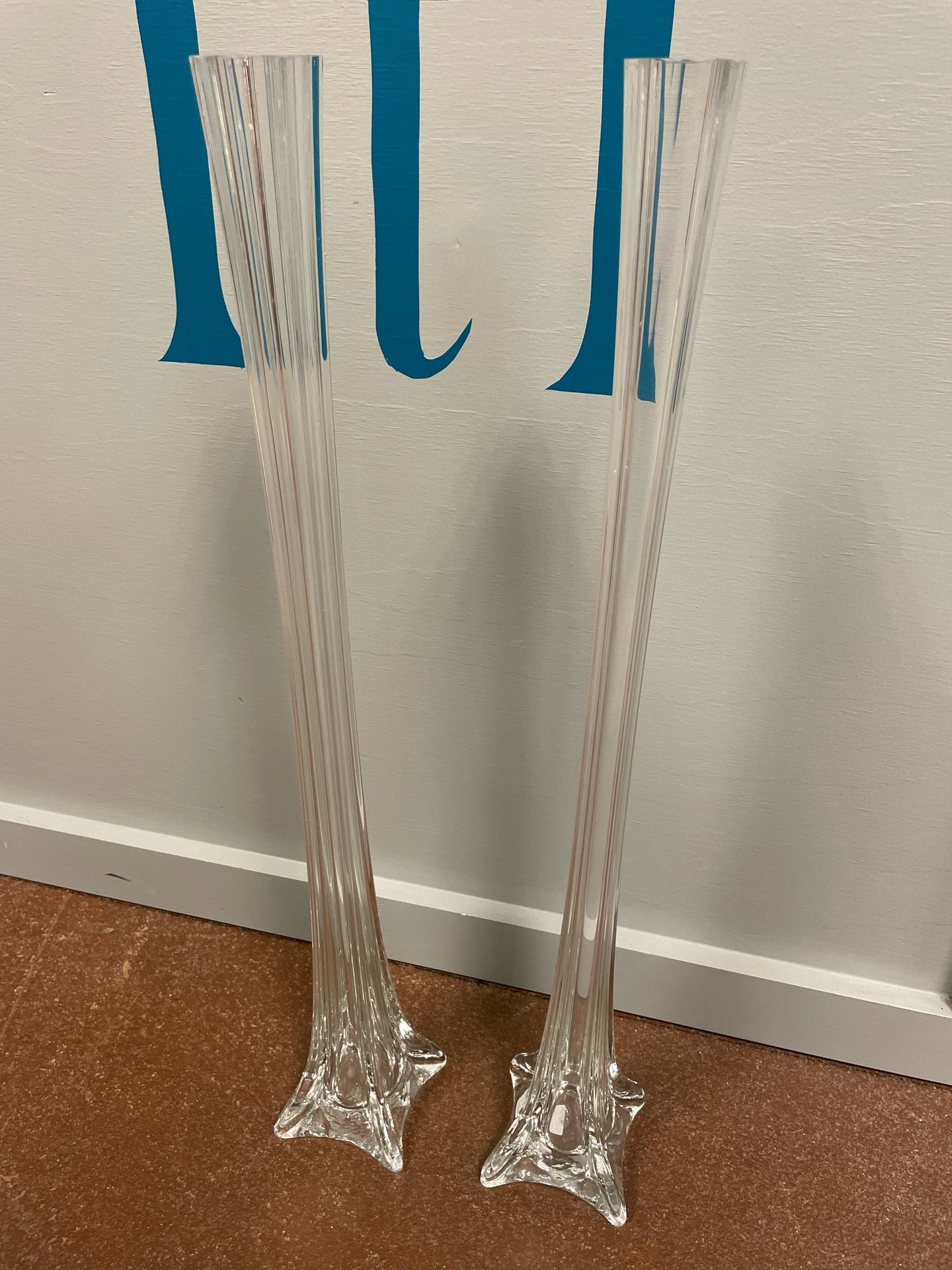 Pair of Clear Glass Eiffel Tower Vases
