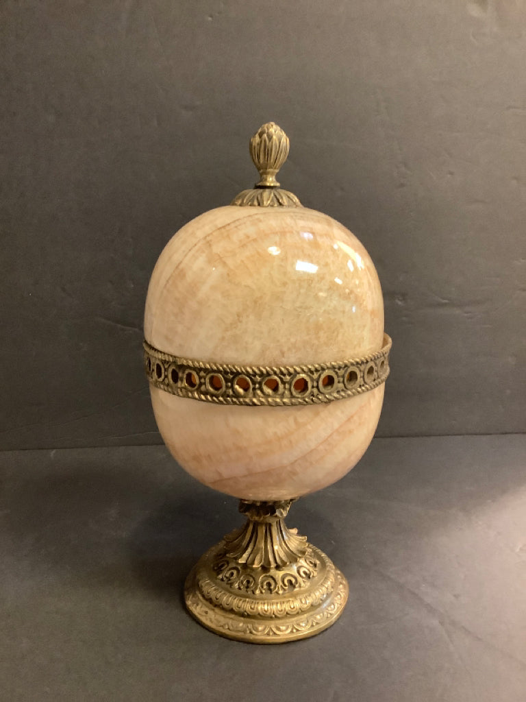 Vintage Marble Egg with Lid on Brass Base