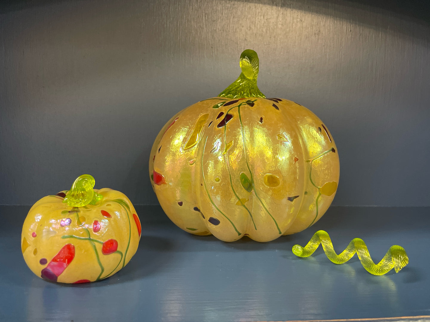 Set of 2 Champaign Colored Hand Crafted Pumpkins from Glass Eye Studio
