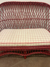 Load image into Gallery viewer, Childs Wicker Bench with Red &amp; White Checked Cushion
