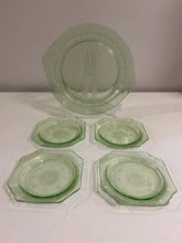 Load image into Gallery viewer, Cameo Green Uranium Depression Serving Plate &amp; 4 Dessert Plates from Hocking &amp; Co.
