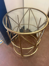 Load image into Gallery viewer, Small Gold Glass Top End Table
