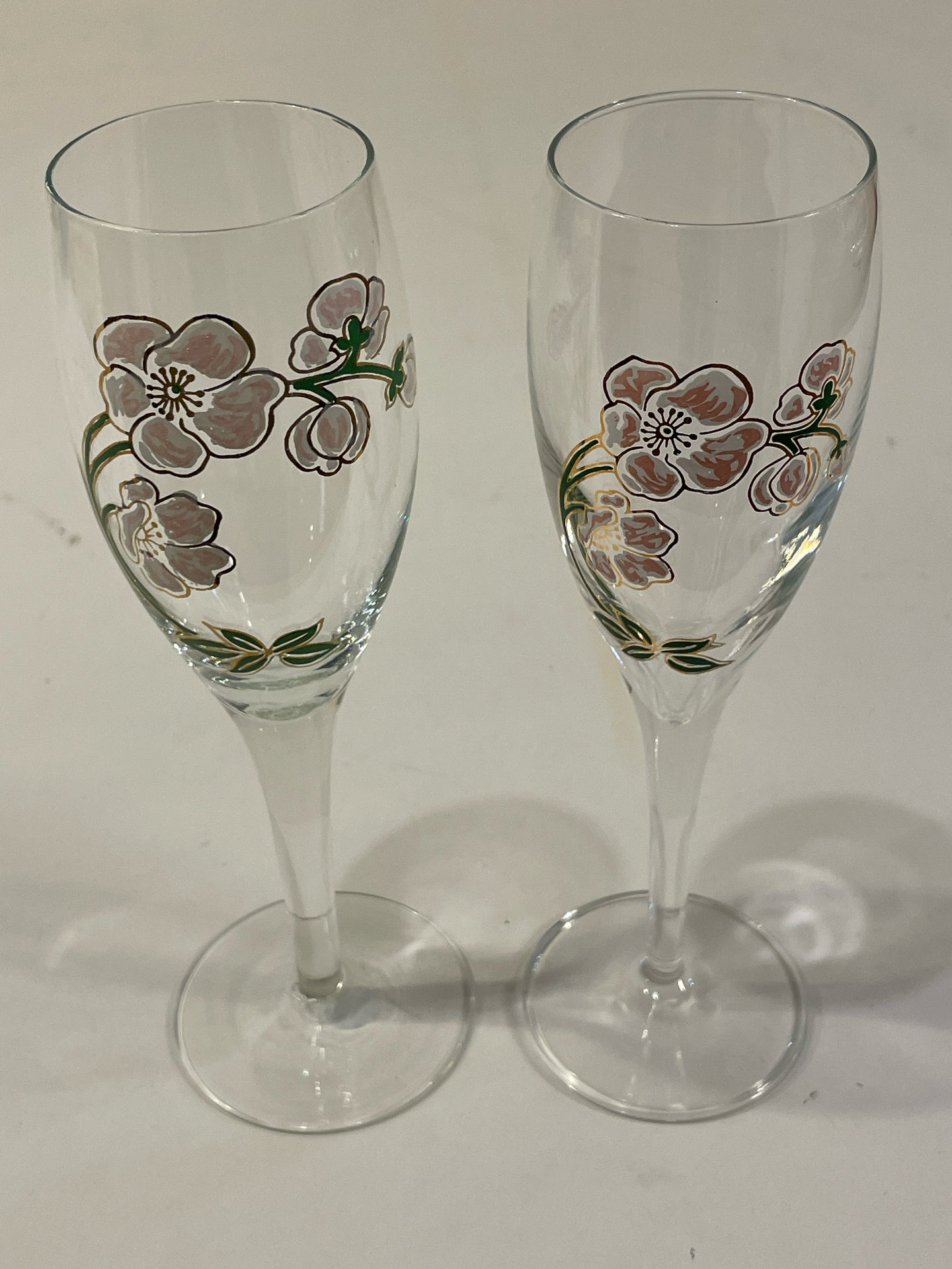 Pair of Hand Painted Champaign Flutes (Pierre Jouet)
