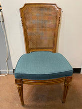 Load image into Gallery viewer, Octagonal Dining Table with 6 Herringbone Upholstered Cane Back Side Chairs, Two  Leaves &amp; Pads
