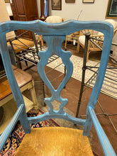 Load image into Gallery viewer, Two Blue Painted Rush Seat Arm Chairs
