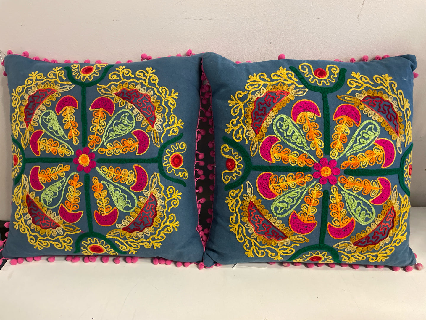 Pair of  Crewel Embroidered Pillows