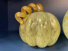 Load image into Gallery viewer, Set of 2 Light  Green  Hand Crafted Pumpkins from Glass Eye Studio
