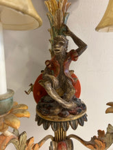 Load image into Gallery viewer, Pair of Vintage Venetian Polychrome Wood Carved Figural Sconces
