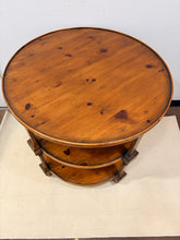 Load image into Gallery viewer, Vintage Three Tier Pine Occasional Table with Distressed Finish from Henredon
